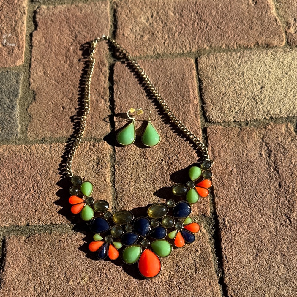 Colorful Teardrop Necklace and Earring Set